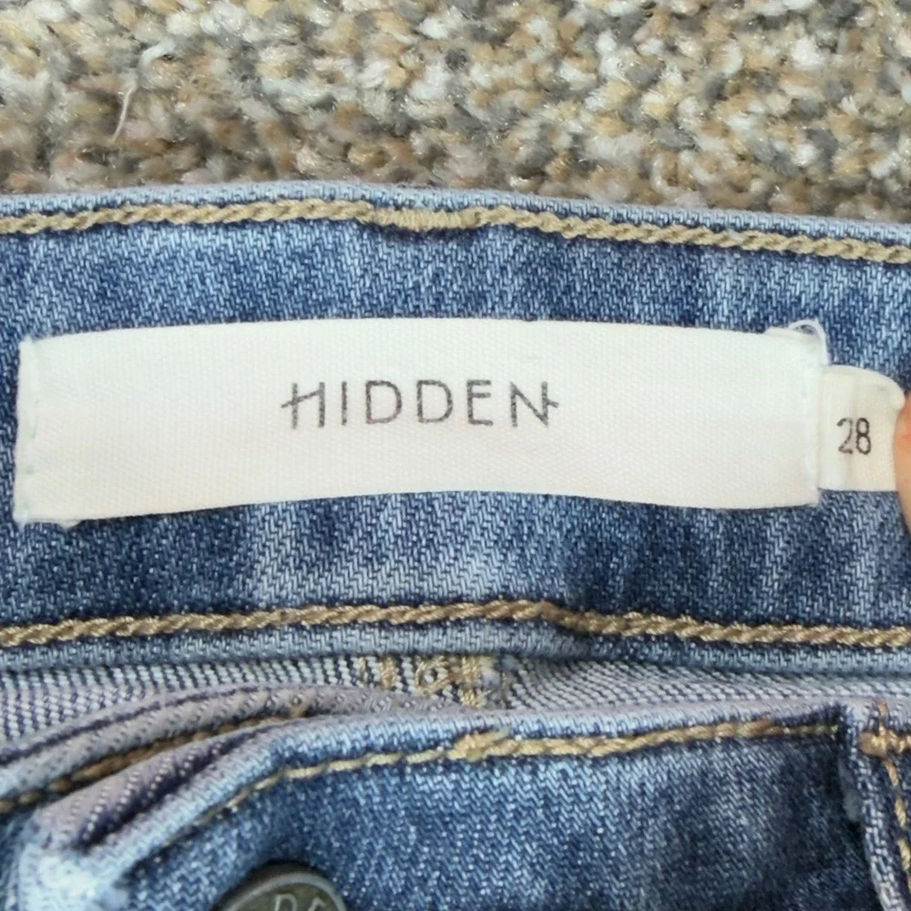 Hidden Jeans HD3785-M Womens 28 Cropped Flare Raw Hem Patch Pocket Blue Denim